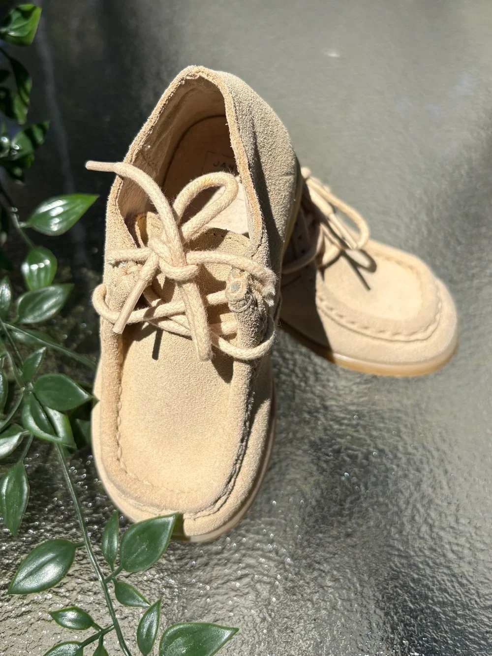 Janie and Jack Tan Suede Moccasin Lace-Up Kids Shoes